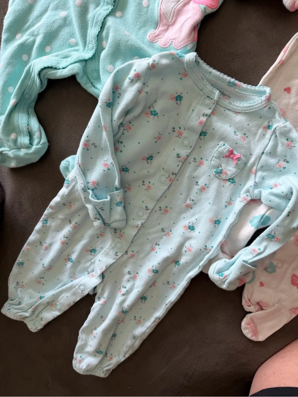 Carter's 3 piece Footed Baby Sleeper with Pink & Teal Accents
